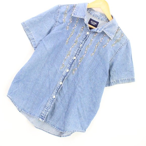 Vintage Solutions Original Denim Shirt Women's Blue Short Sleeve Button Down M - Picture 2 of 7